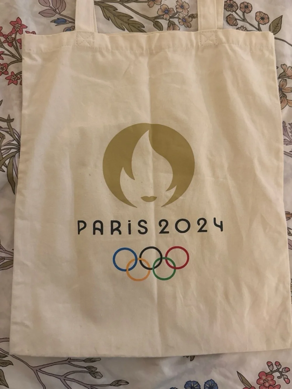 Paris 2024 Beige Canvas Tote Bag with Olympic Logo